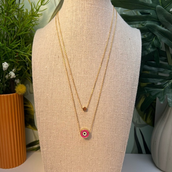 Evil Eye Minimalist Layered Necklace - Pop-of-Color Gold Preppy Necklace - Picture 8 of 17
